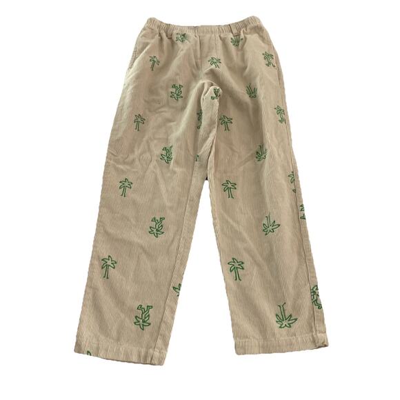 Urban Outfitters Corduroy Palm Tree Pants White Green Small - Picture 1 of 4
